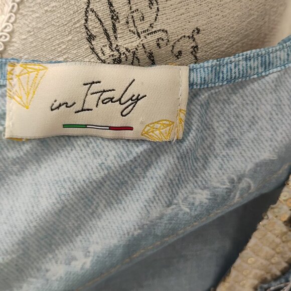 LONG DRESS WITH THREE QUARTER SLEEVES IMITATION DENIM PATCHES WITH SEQUIN - Picture 2 of 13